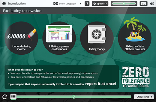 A screenshot from Engage in Learning's 'Criminal Finances Act'.